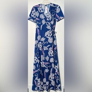 FLORYDAY NWT Resort Party Coquette Floral V-Neck Short Sleeve Wrap Maxi Dress M
